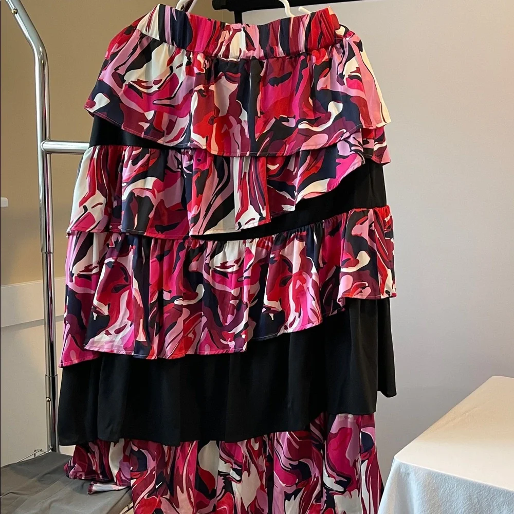 NWT Crosby by Mollie Burch Eartha Skirt Aspen Print Tiered Midi XS
